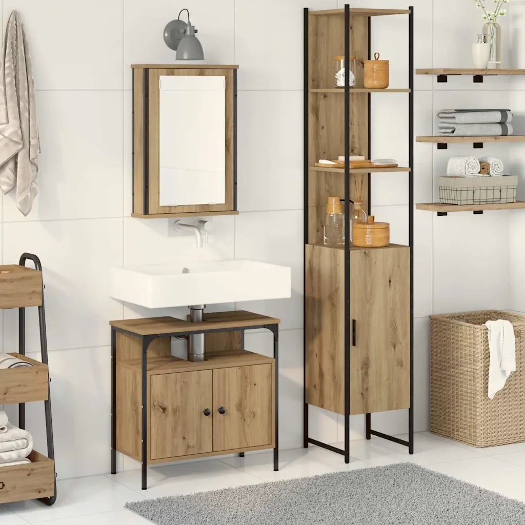 Set di mobili per il bagno con porta 3 pcs Rovere artigianale 3334396