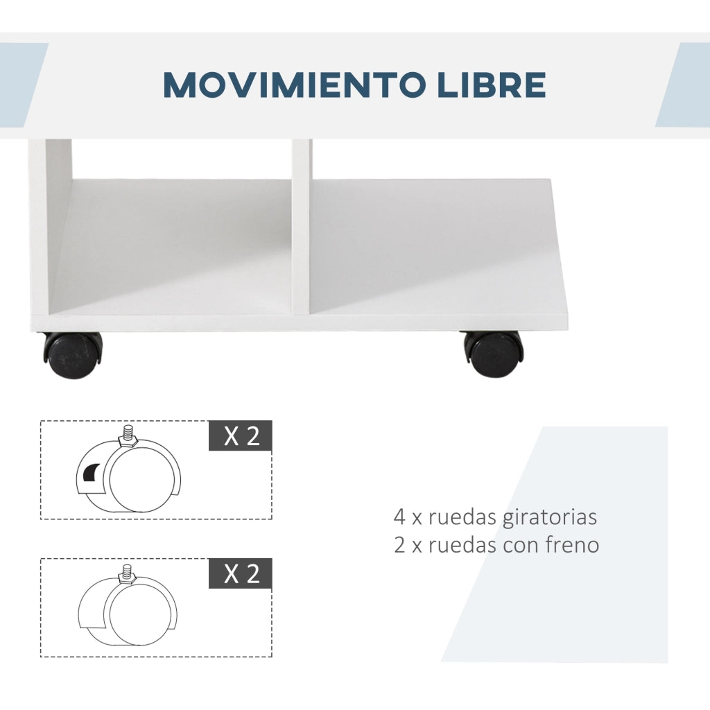 Tavolino da caff¨¨ con ruote e ripiani aperti ¨C Minimal ¨C 45x35x58 cm bianco