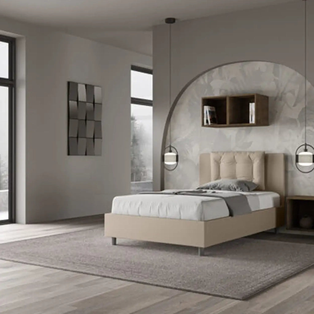 Letto una piazza e mezza senza rete imbottito 120x190 similpelle tortora Annalisa