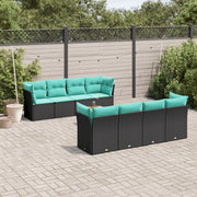 Set Divani da Giardino 9 pz con Cuscini Nero in Polyrattan