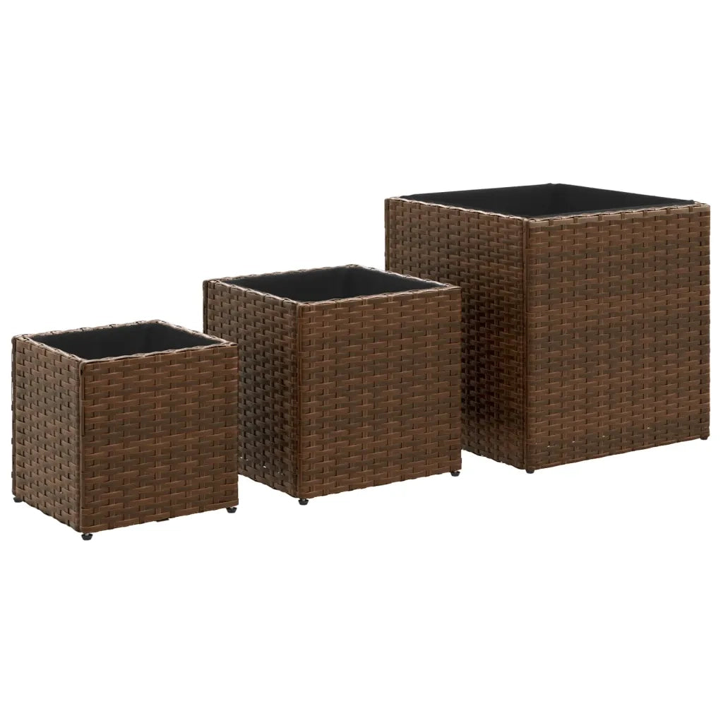 Fioriere da Giardino 3 pz Marroni in Polyrattan 366396