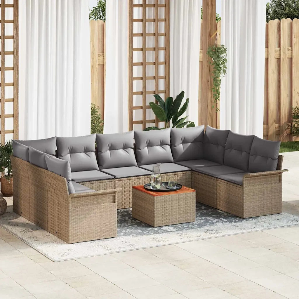 Set Divano da Giardino con cuscino 10 pcs Beige polyrattan