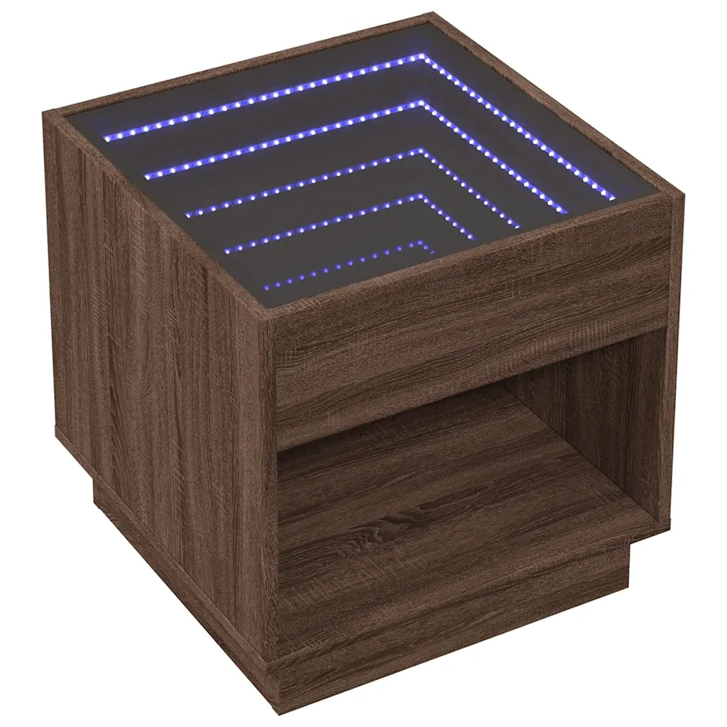 Tavolino da Salotto con LED Infinity-Tavolino da soggiorno Rovere Marrone 50x50x50 cm