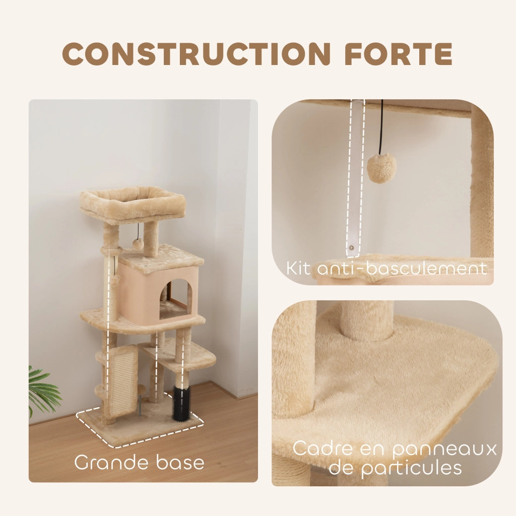 Letto a soppalco per gatti con arrampicata ¨C Minimal ¨C beige 55x44x132 cm