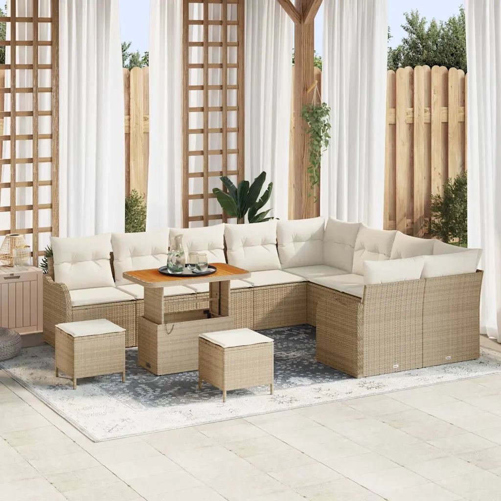 Set Divano da Giardino con cuscino 12 pcs Beige polyrattan