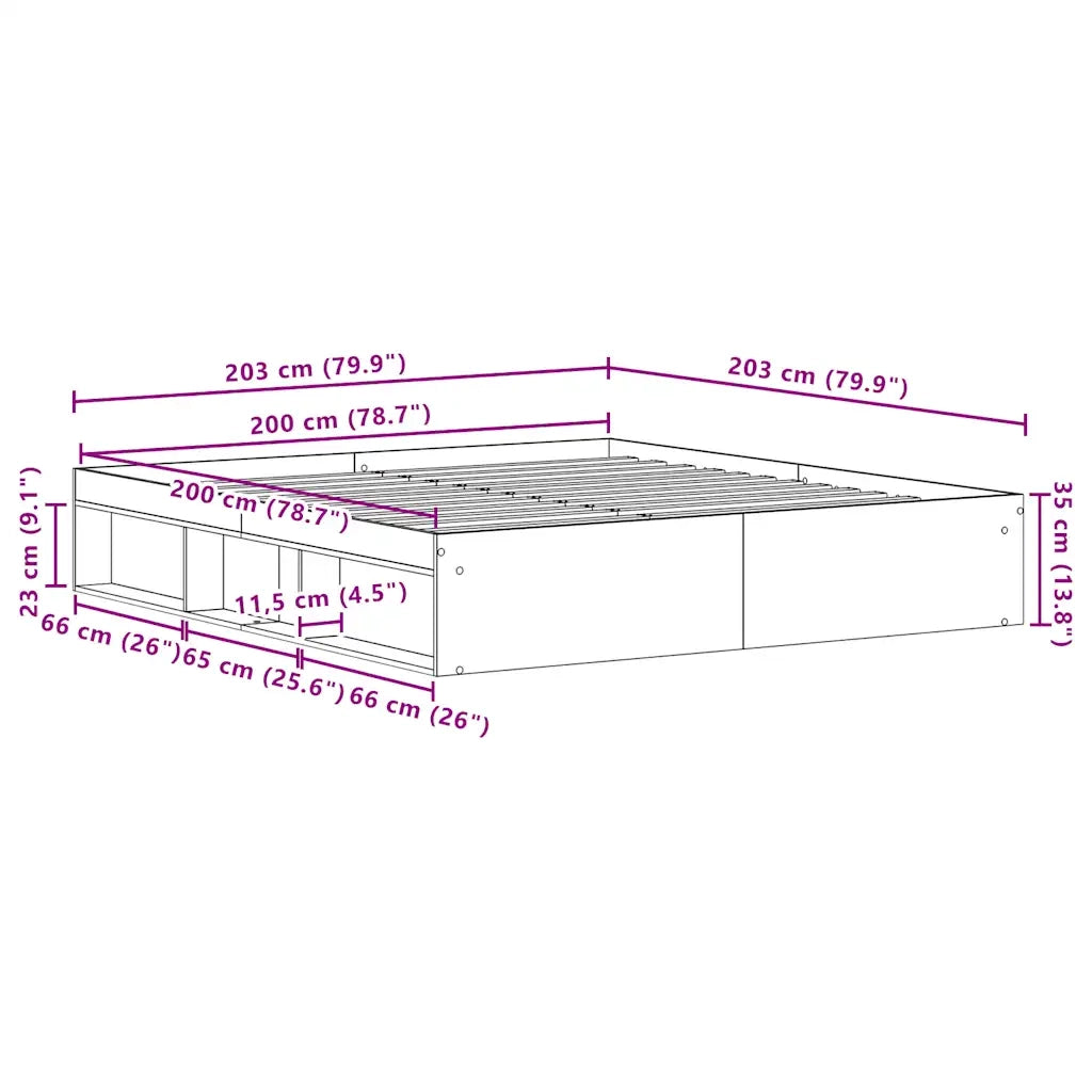 Letto matrimoniale | Letto per adulti | Giroletto senza Materasso Rovere Nero 200x200 cm Truciolato