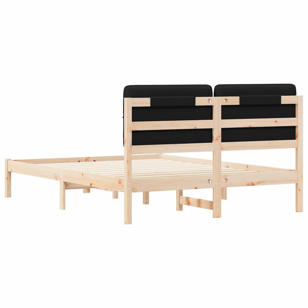 Letto matrimoniale | Letto per adulti | Letto con Testiera Rivestita Nero 160 x 200 cm Pino massello