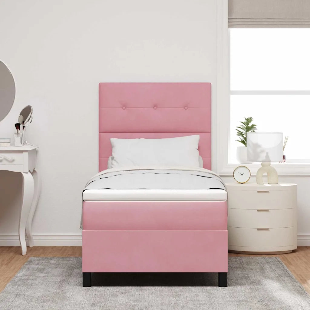 Letto a molle con materasso Rosa 80 x 200 cm Velluto 3339799