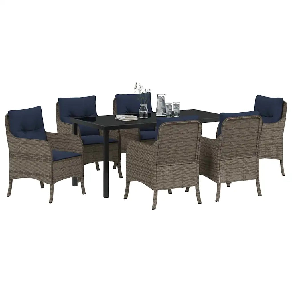 Set da Pranzo per Giardino con cuscino 7 pcs Grigio polyrattan