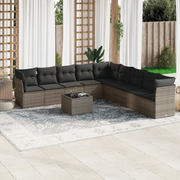 Set Divano da Giardino 10 pz con Cuscini Grigio in Polyrattan