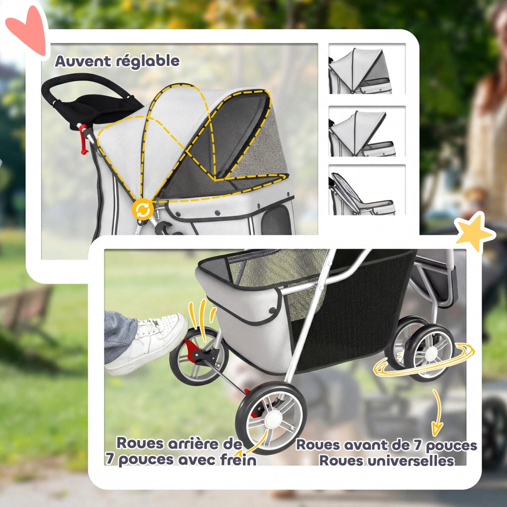 Passeggino per Cani 4 Ruote Pieghevole ¨C Xylo ¨C Grigio 77x44x102cm