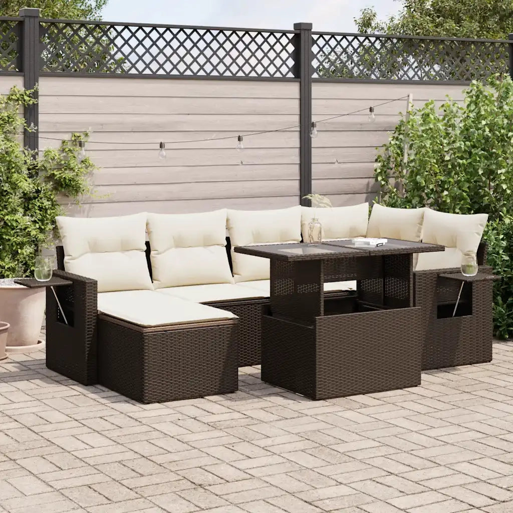 Set Divani da Giardino 7 pz con Cuscini Marrone in Polyrattan 3326514