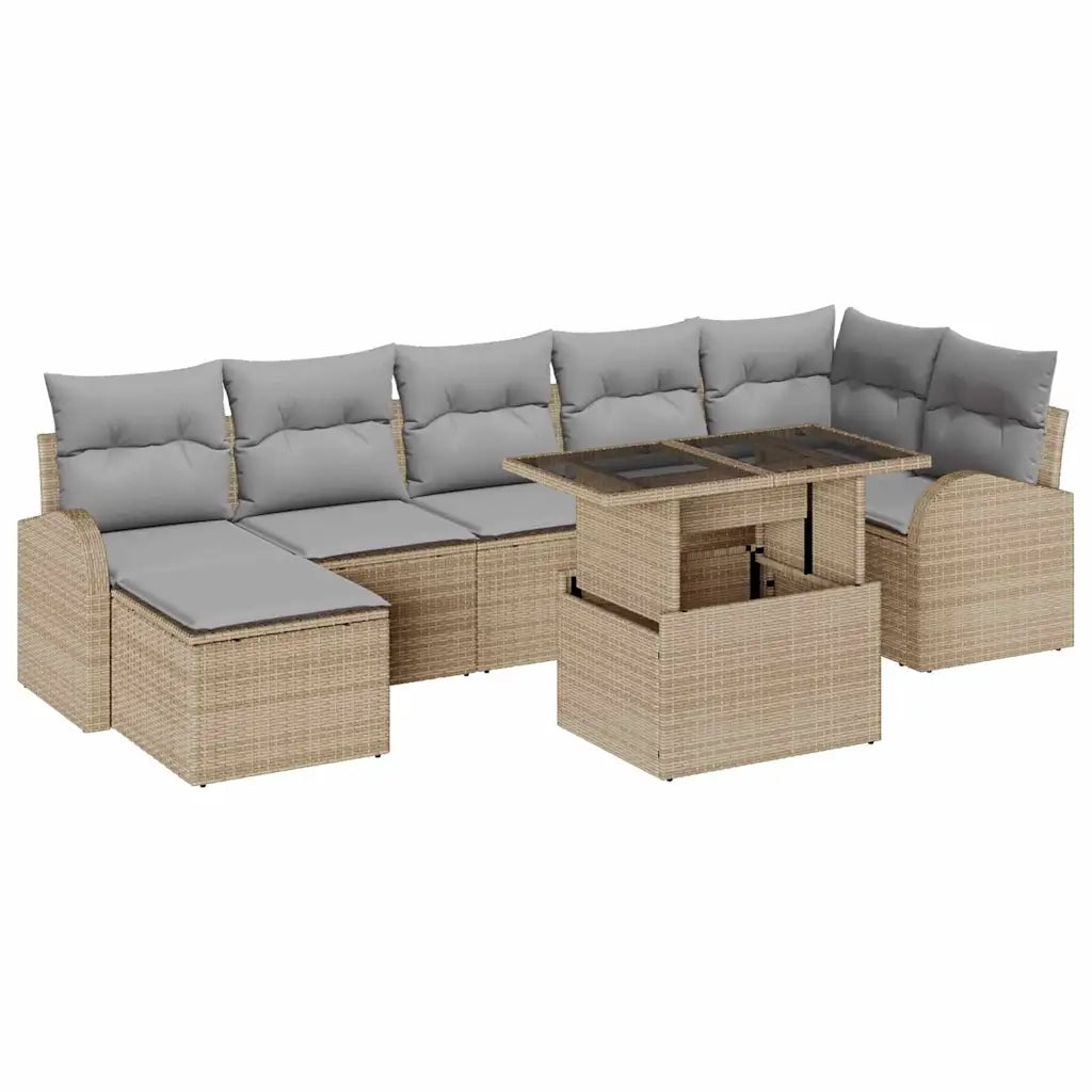 Set Divano da Giardino con cuscino 8 pcs Beige Poly Rattan