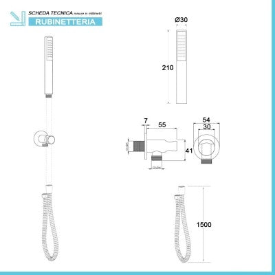 Set doccia nero opaco con braccio 33 cm soffione 25 cm e kit doccia