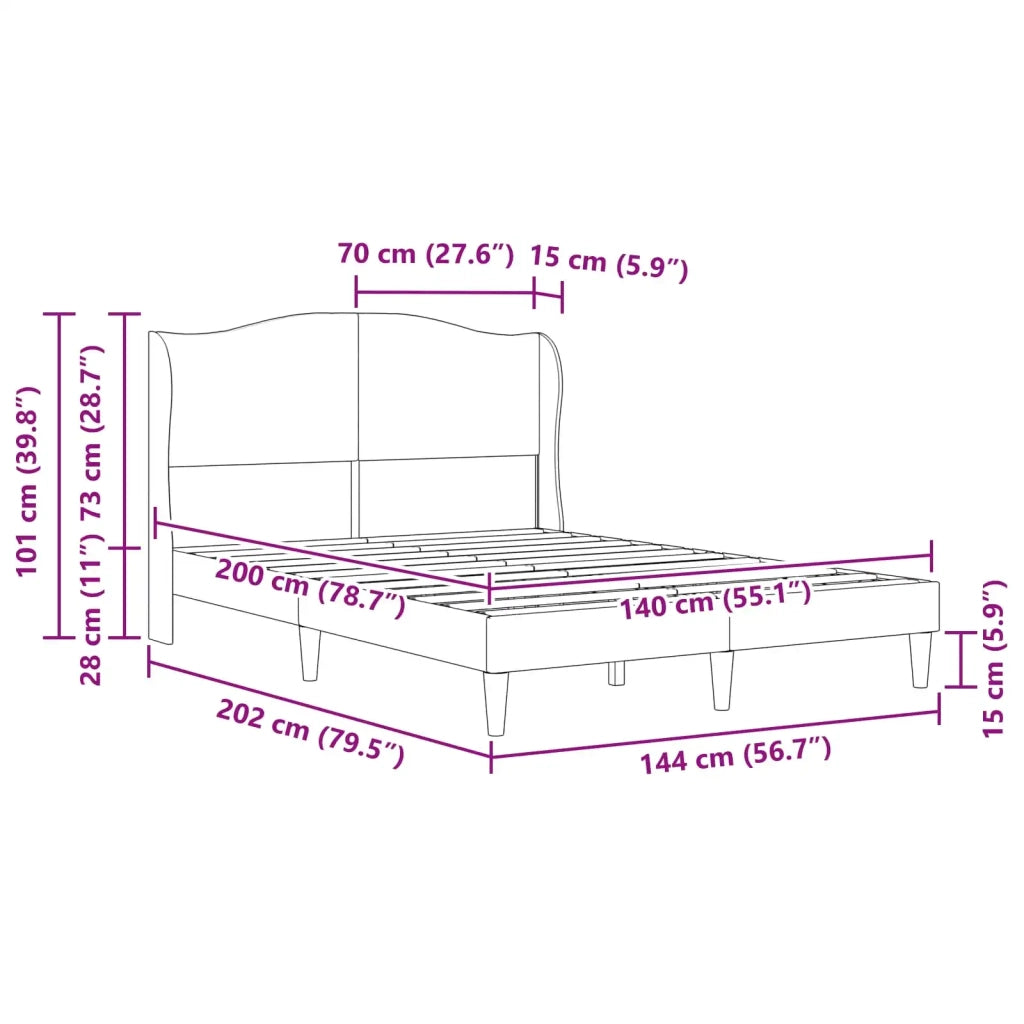 Letto matrimoniale | Letto per adulti | Struttura del letto con testiera Blu 140 x 200 cm Velluto