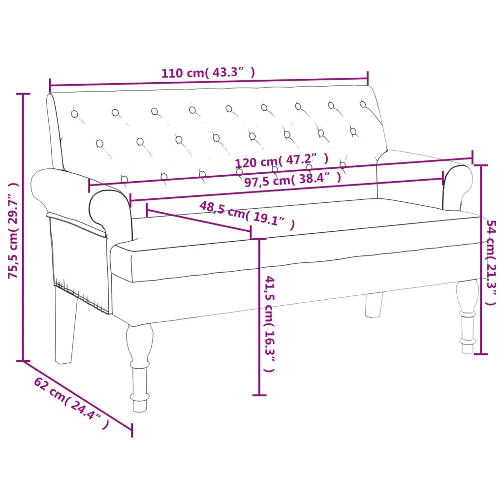Panca con Schienale Marrone Scuro 120x62x75,5 cm in Tessuto CFW9918686