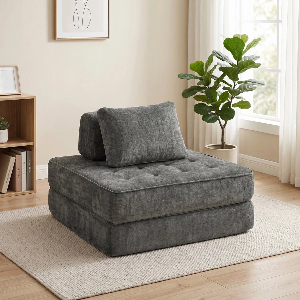 Divano letto 2 posti ¨C zephmum ¨C grigio con cuscino e chenille