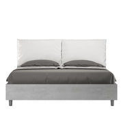 BS COM Letto matrimoniale con rete 160x190 Cemento cuscini similpelle bianco