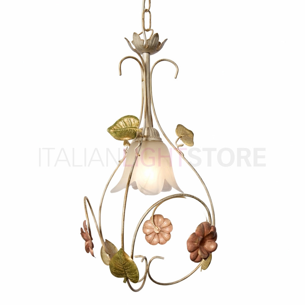 SPRING Sospensione a 1 Luce in Ferro Decorato Stile Floreale