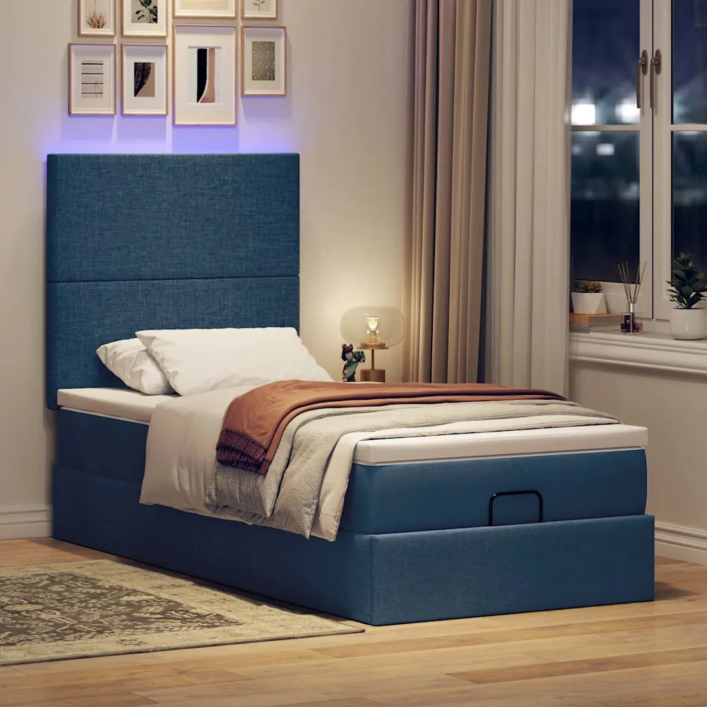 Pouf Letto con Materasso e LED Blu 100x200 cm in Tessuto 3313905