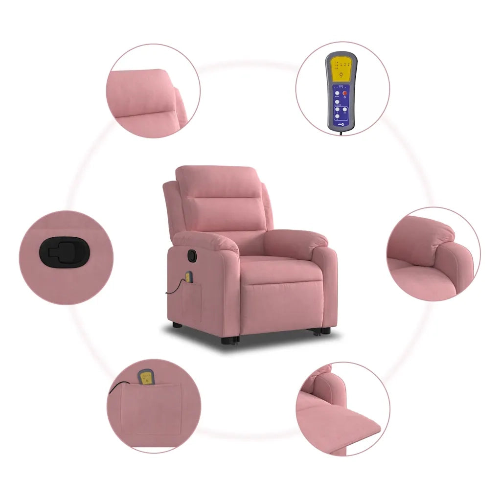 Poltrona Alzapersona Reclinabile Rosa in Velluto 3205107