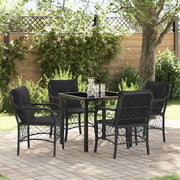 Set da Pranzo per Giardino con cuscino 5 pcs Nero polyrattan