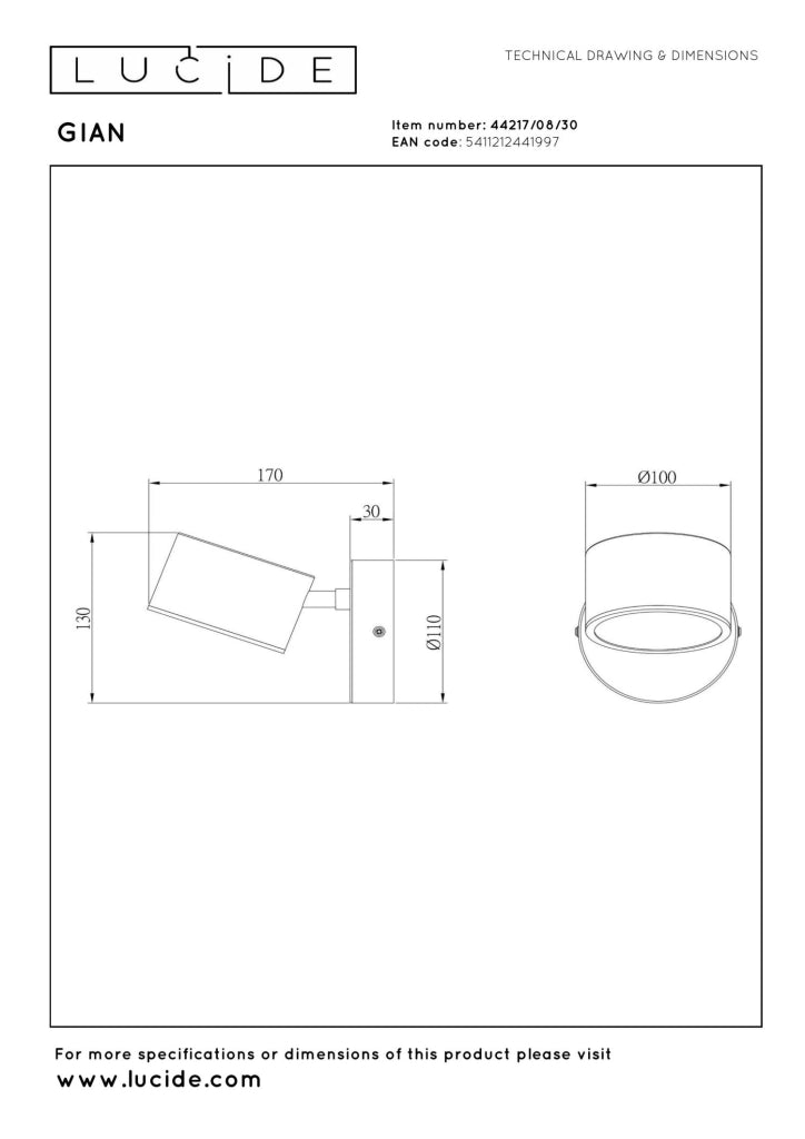 Applique spot LED nera orientabile GIAN Lucide