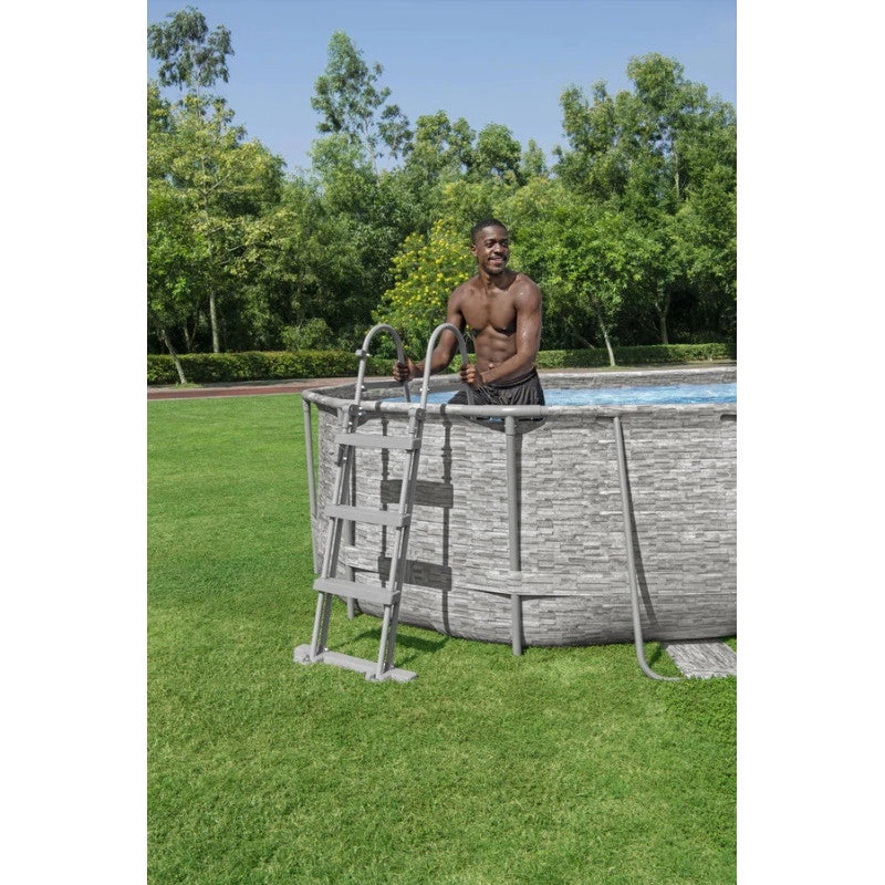 Piscina fuori terra ovale effetto rattan con oblò laterali, 427x250x100 cm con pompa filtro scaletta e copertura - Bestway