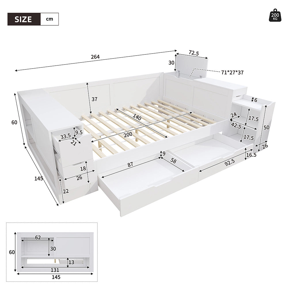 Letto-Xylo-140x200 cm-con cassetti, scrivania, comodini, bianco