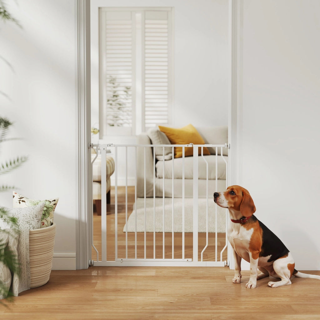 Cancelletto per Cani Regolabile 75-95 cm ¨C Xylo ¨C Bianco con Doppio Blocco e Estensione