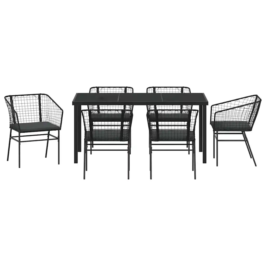 Set da Pranzo per Giardino 7 pcs Nero polyrattan