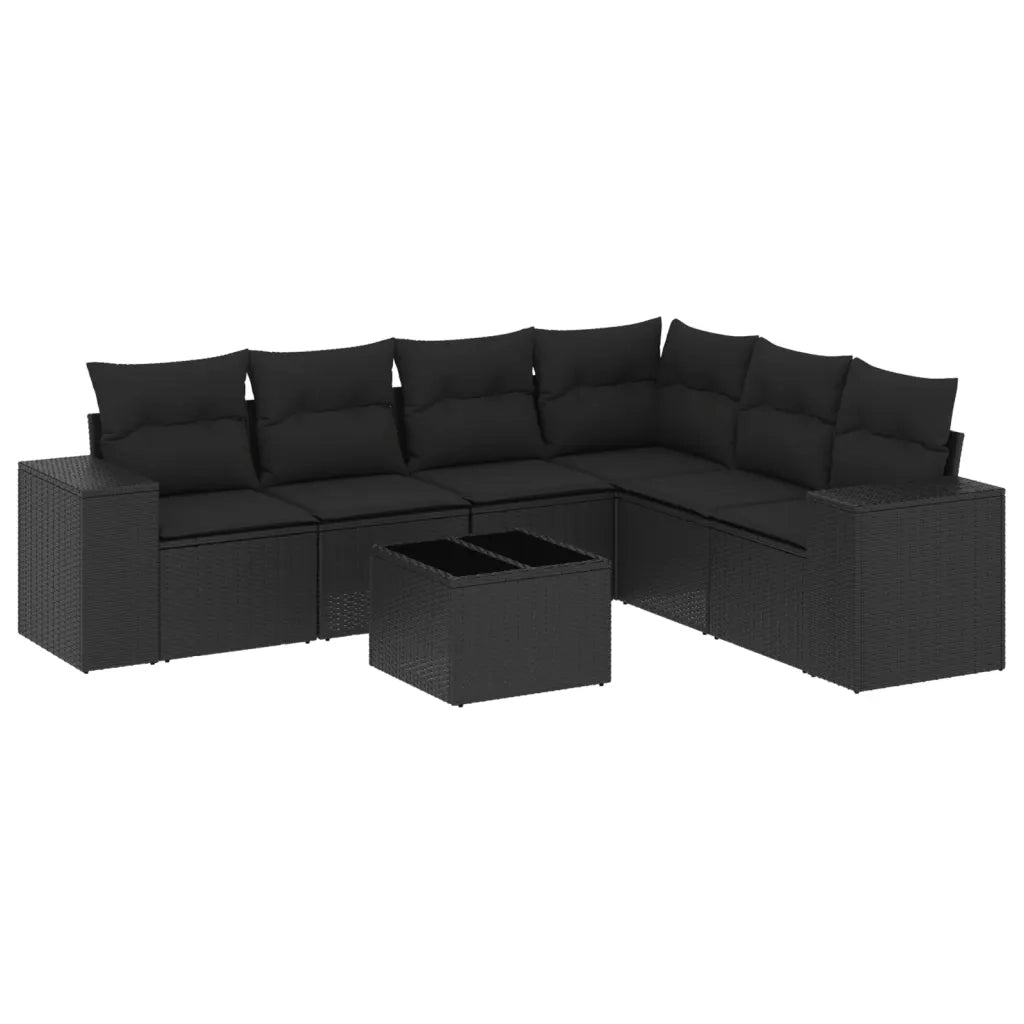 Set Divani da Giardino con Cuscini 7pz Nero Polyrattan