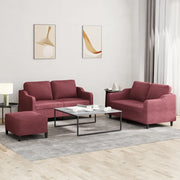 Set di Divani 3 pz con Cuscini Rosso Vino in Tessuto 3201816
