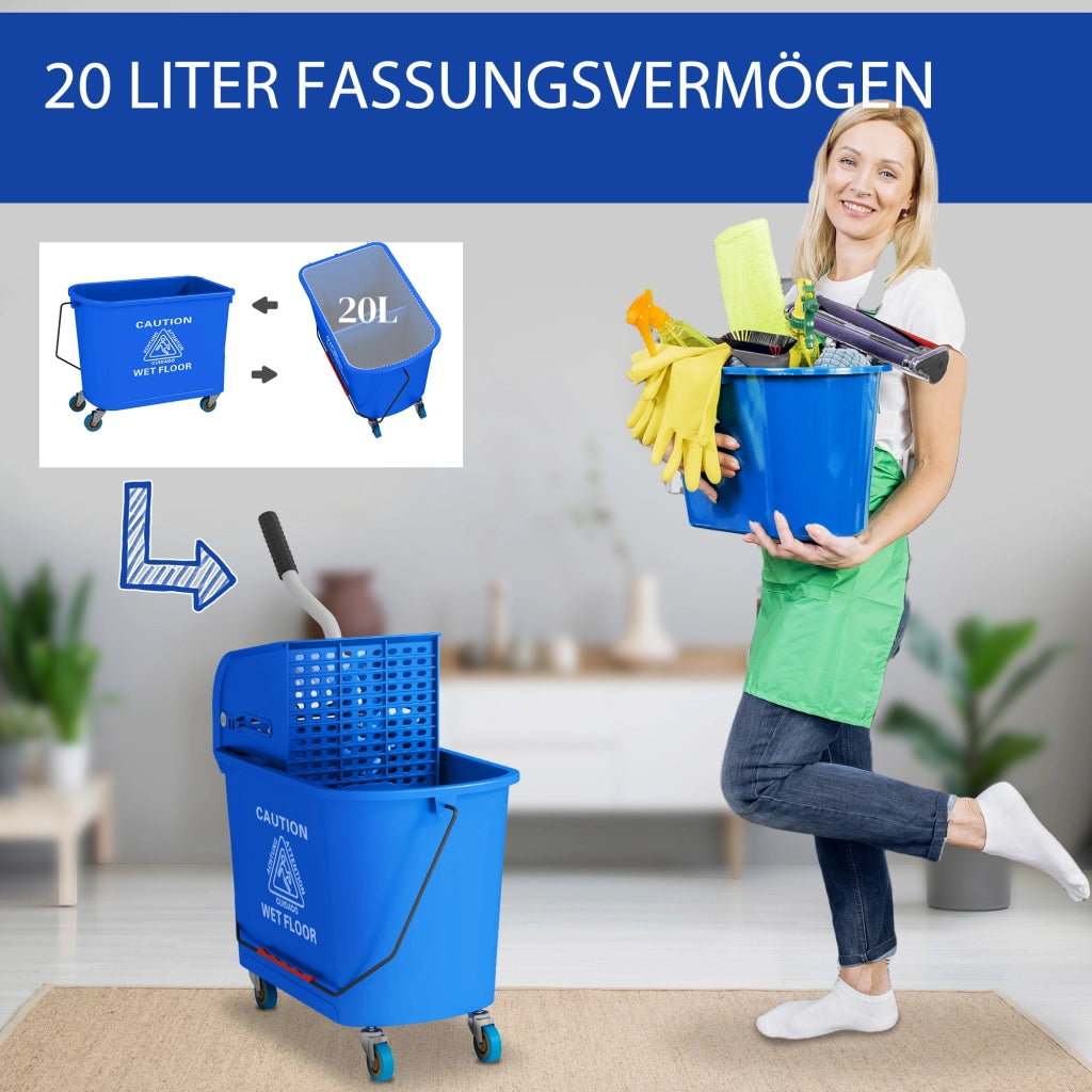 Secchio per lavapavimenti con strizzatore ¨C Minimal ¨C Blu, plastica, 20 L
