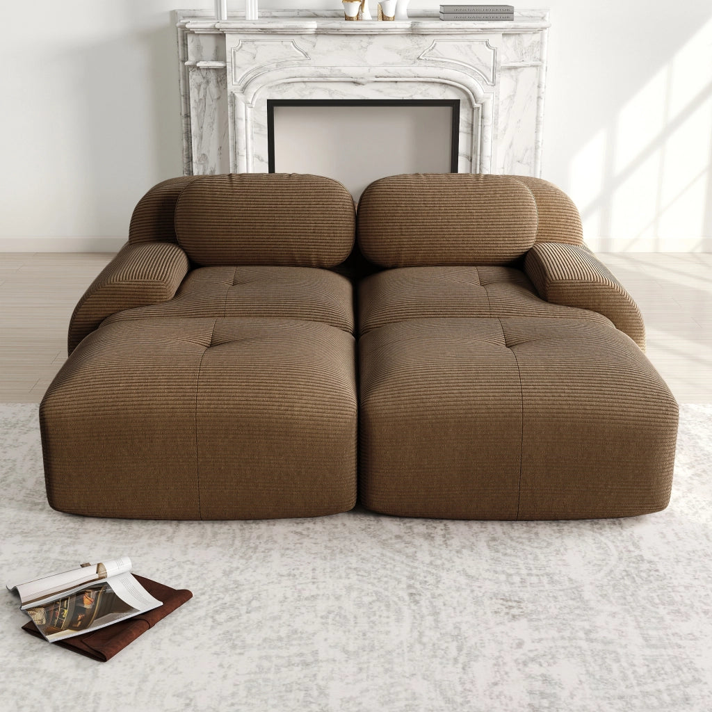 Divano 2 Posti con Chaise Longue in Tessuto ¨C Xylo ¨C Marrone, Braccioli Ergonomici, Modulare