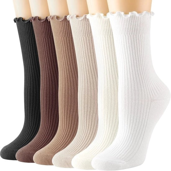 Calze Casual con Rucheggiatura per Donna - Cotone Sovraccotto - Comfort Ademendente - Disponibili in Diverse Colori