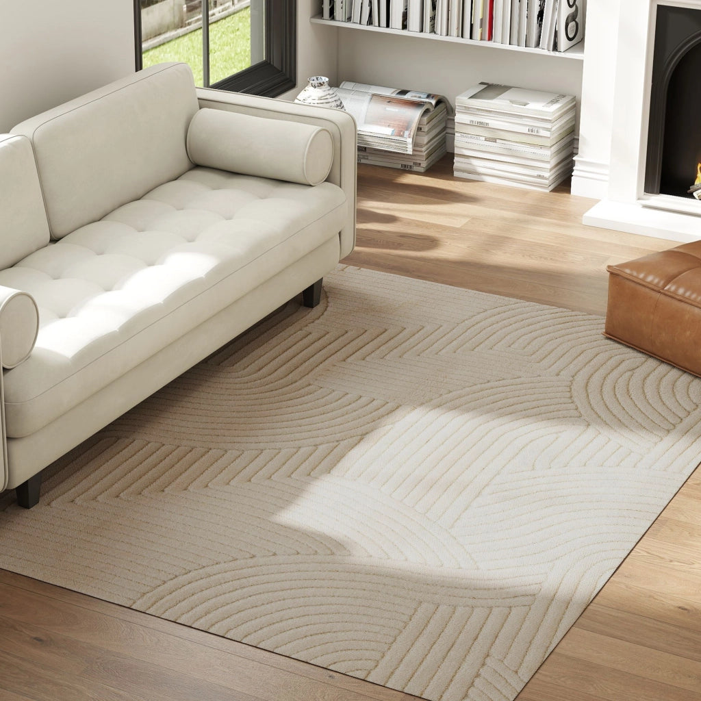 Tappeto Soggiorno Geometrico ¨C Xylo ¨C 230x160 cm Pelo Lungo Antiscivolo Crema