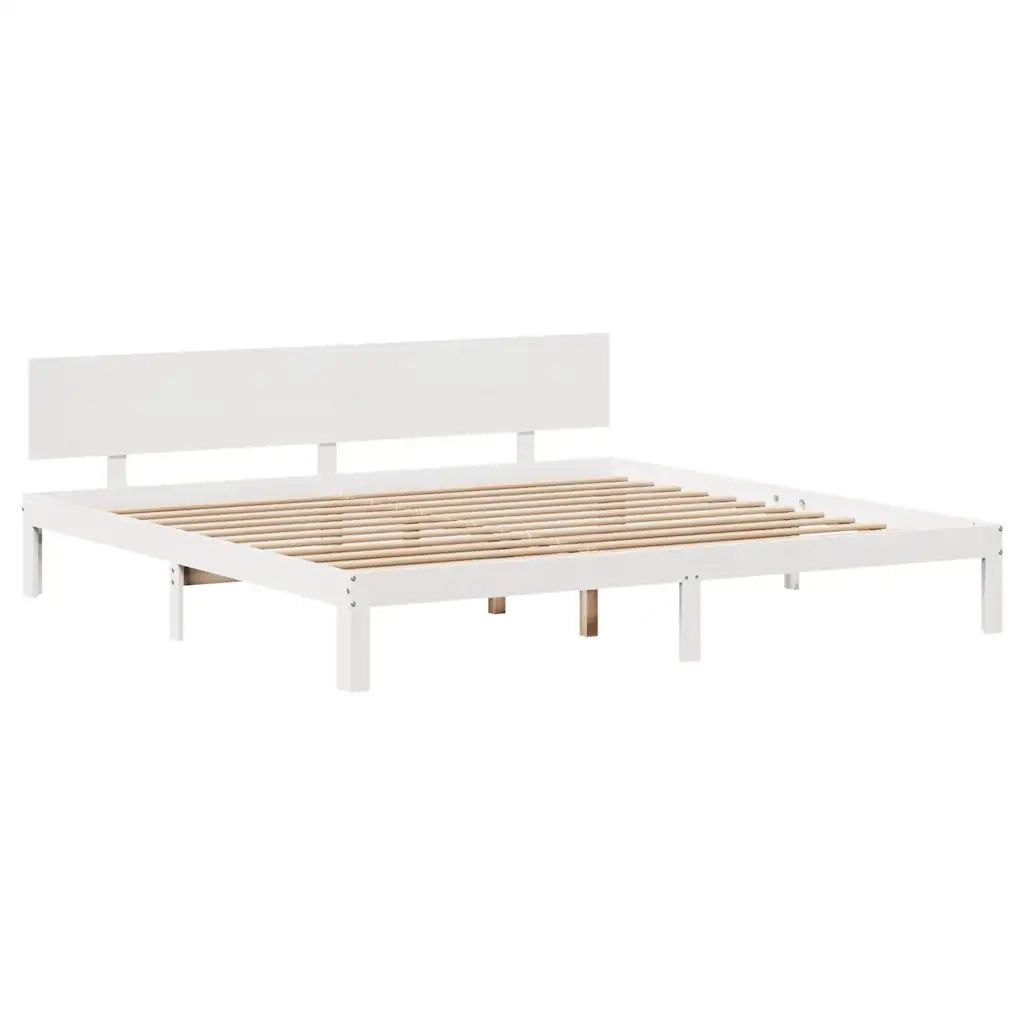 Letto matrimoniale | Letto per adulti | Giroletto con Cassetti Bianco 200x200 cm Legno Massello di Pino