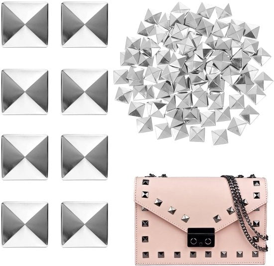 Chiodi a molla 100 pezzi - Studs in pelle - Studs con colla - Argento - Rame - 1x1x0,2 cm
