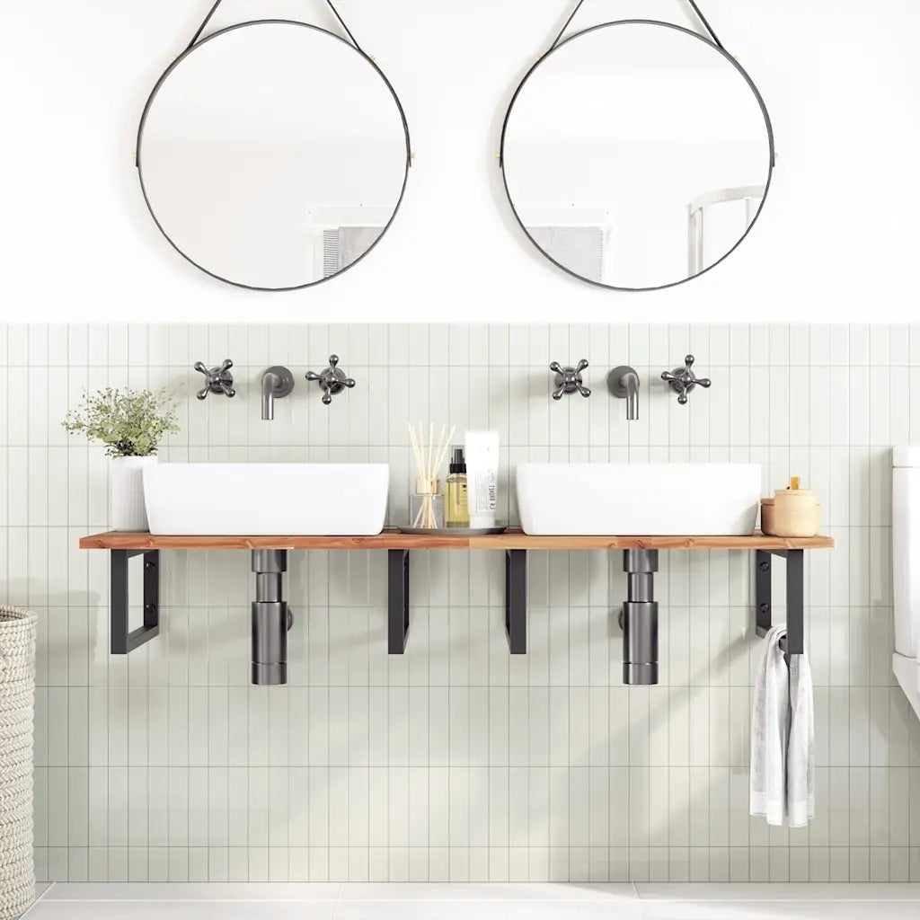Ripiano a Parete per Lavabo in Acciaio e Massello di Acacia 3302837