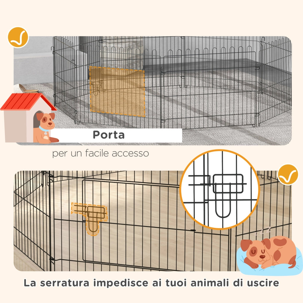 Recinto per Cani 8 Pannelli ¨C Minimal ¨C Acciaio Nero ?180x61 cm