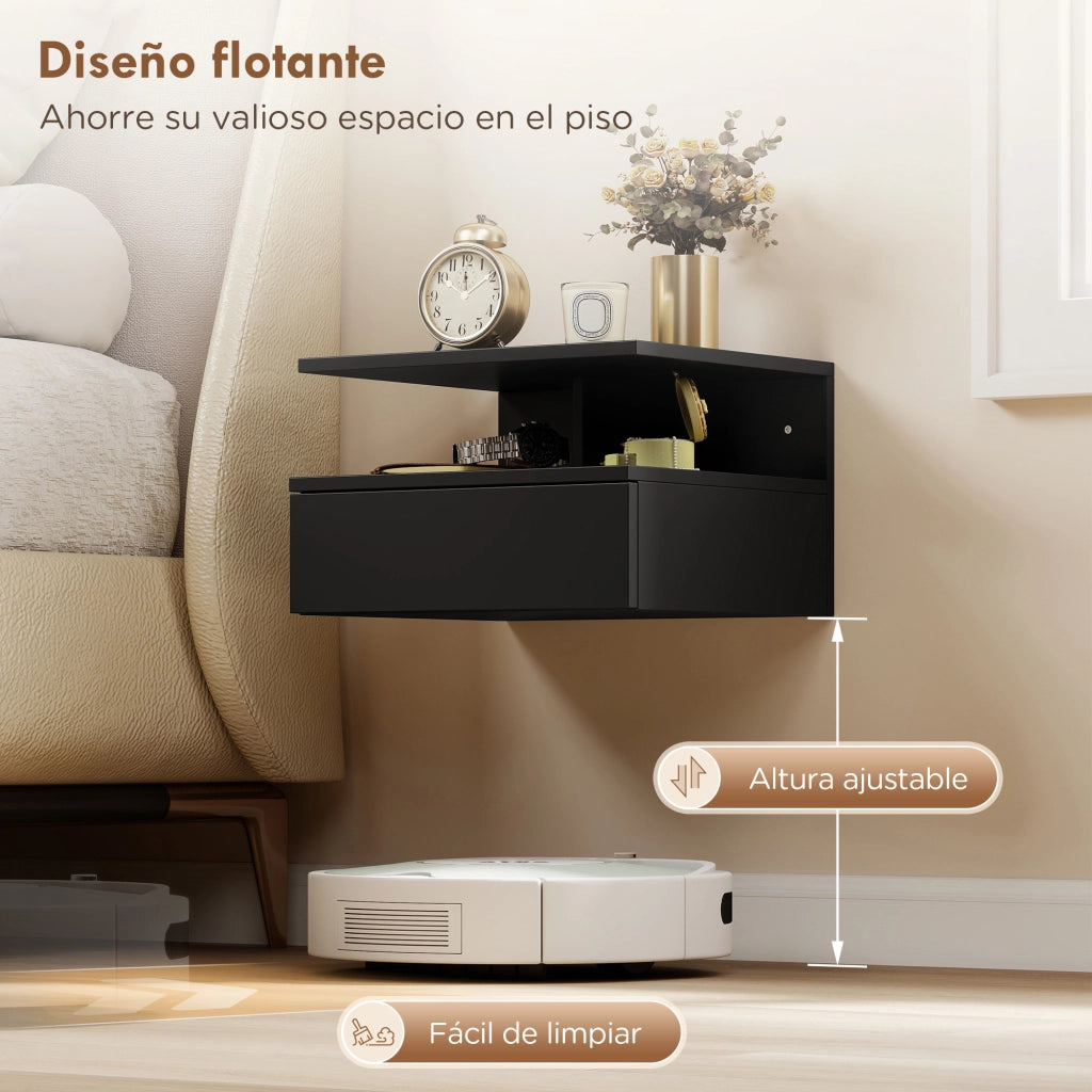 Set 2 Comodini Sospesi Cassetto Parete ¨C Xylo ¨C Nero 35x32x22,5 cm