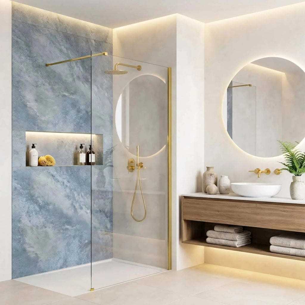 Parete Doccia Rea Flexi Transparent / Gold 90