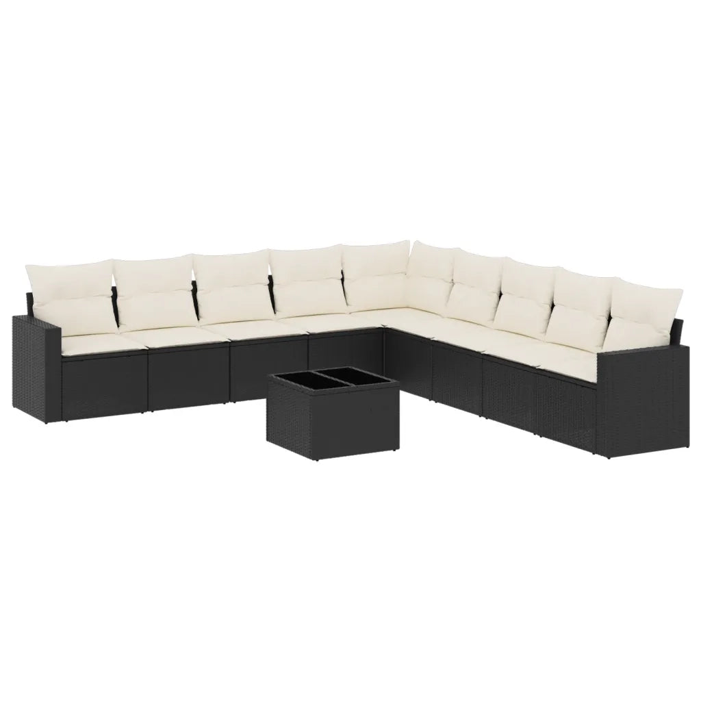 Set Divani da Giardino 10pz con Cuscini in Polyrattan Nero