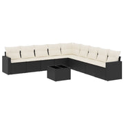 Set Divani da Giardino 10pz con Cuscini in Polyrattan Nero