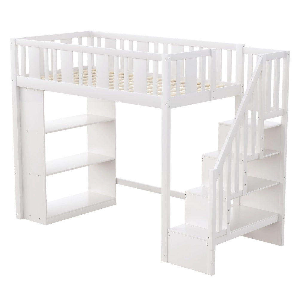 Letto a Soppalco con Contenitore ¨C MINIMAL ¨C Legno Bianco 90x200