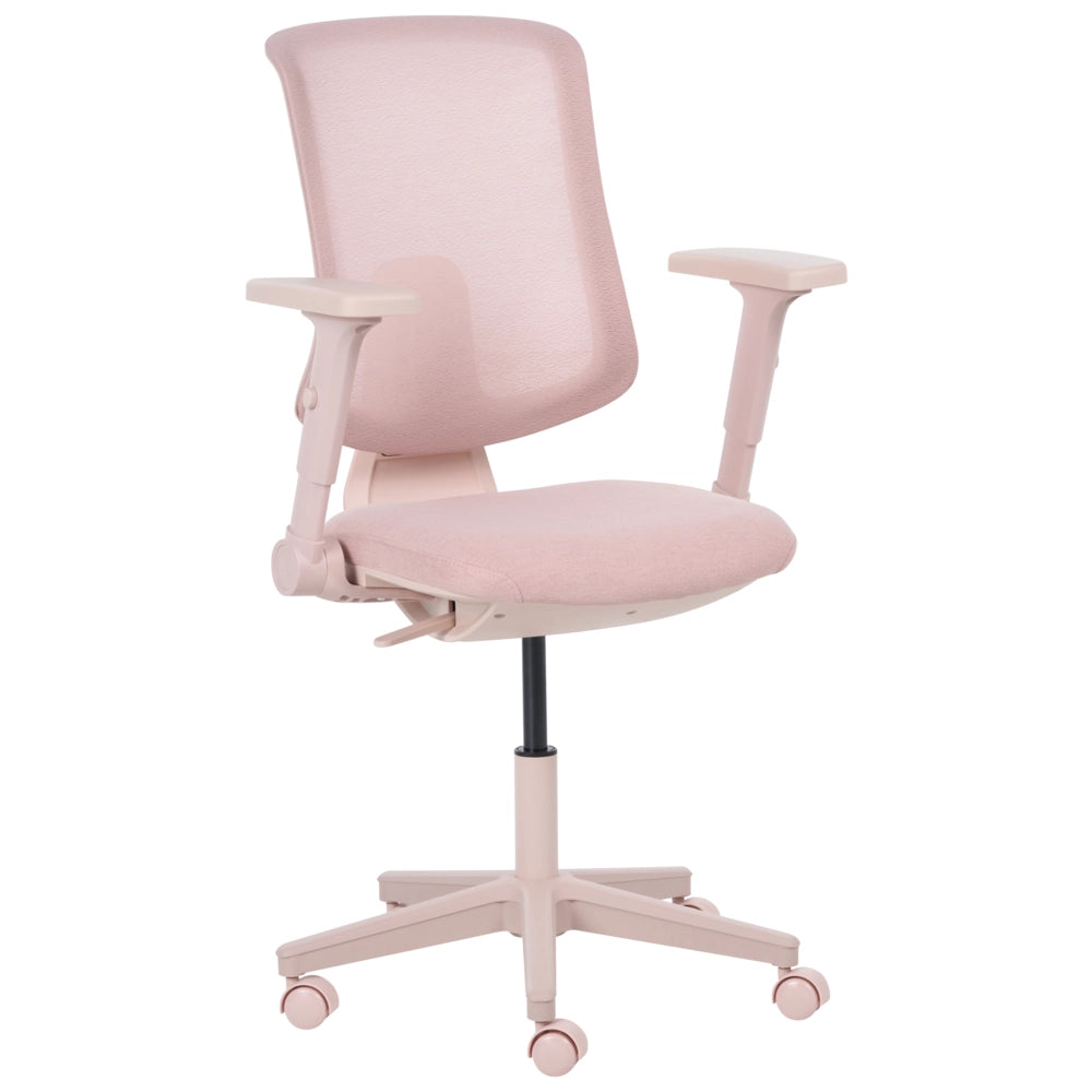 Sedia da ufficio in tessuto e rete rosa, schienale e braccioli regolabili, design moderno, per l'ufficio domestico