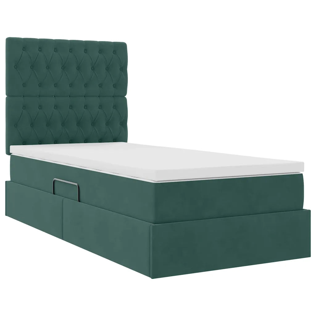 Letto con contenitore e LED Verde Scuro 100 x 200 cm Velluto