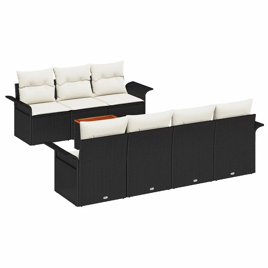 Set Divano da Giardino 8 pcs Nero e Crema polyrattan 3355954