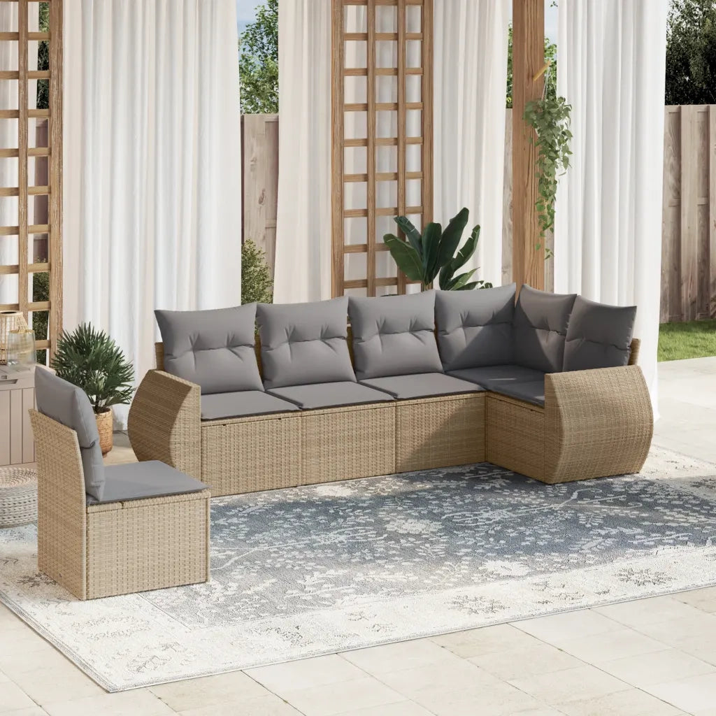 Set Divano da Giardino 6 pz con Cuscini Beige in Polyrattan 3221428